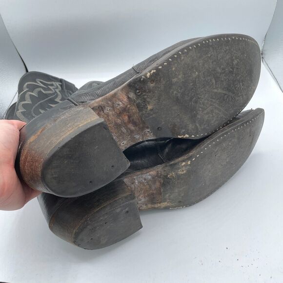 Justin Cowboy Boots Men’s 10.5‎ D Black Leather Western Vintage Pull On - Picture 2 of 9